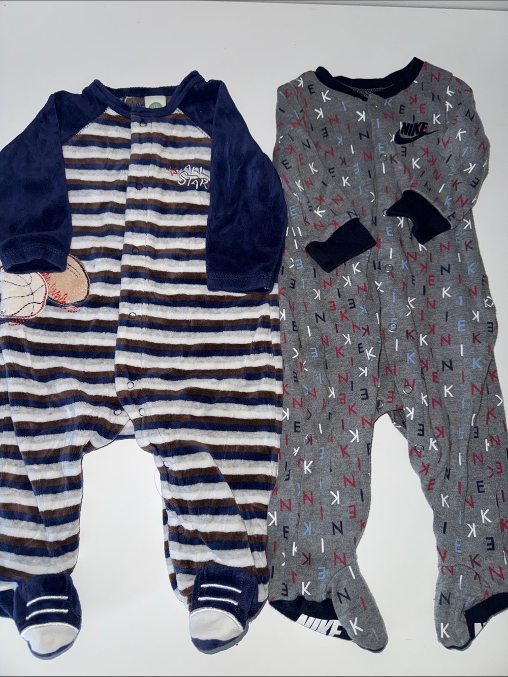Nike + Velour Sports Snap Footie Onesie Pajamas - 6 Months, Bundle of 2